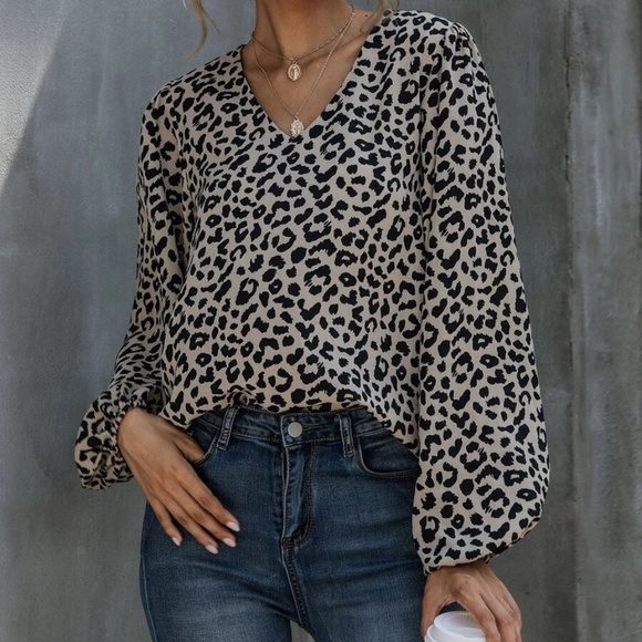 Tops - Leopard Print V neck Blouse